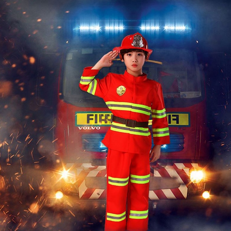 2021 Halloween Cosplay Kids Firefighter Uniform Childs Sam Fireman Rool Work vaatteet puku poika tyttö Performance Party -pukut