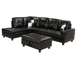 Faux Leather Sectional Sohva Olohuoneen Sohvasarja, jossa säilytys