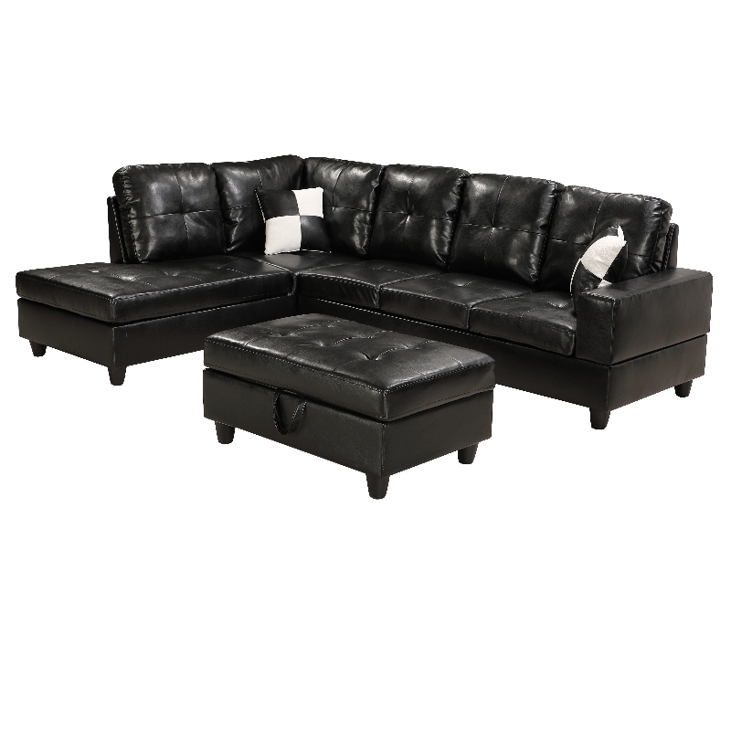 Faux Leather Sectional Sohva Olohuoneen Sohvasarja, jossa säilytys