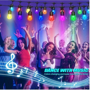 48ft Värin muuttaminen ulkoilmavalot, 15 LED -lampsia särkyvä himmennettävä, IP65 -vedenpitävä, RGBW vilkkuvat merkkijonovalot RF -kaukosäätimellä, koristevalot patio puutarhaan