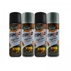 600 celsius korkean lämpötilan musta ja hopeavärinen aerosolisumuimaalaus korkea lämmönkestävä akryylisumumaali liesi BBQ: lle