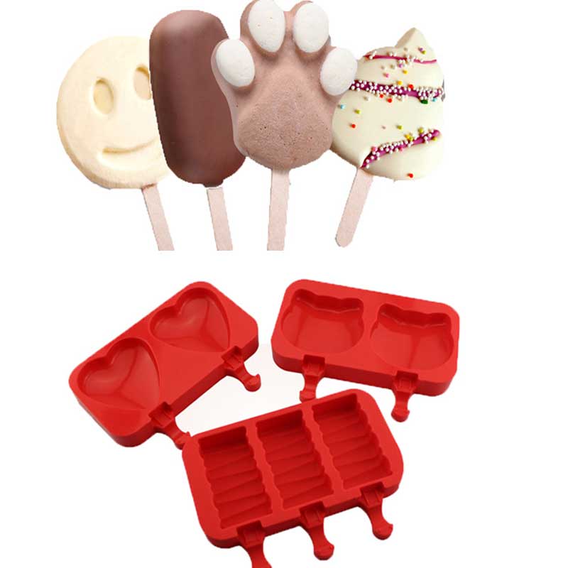 Jäätelömuotit Kitchet Gadget DIY -ruokaluokan silikoni Kids Ice Cream -lehden pidike helppo puhdistaa 2or3 ontelot Karton muoto