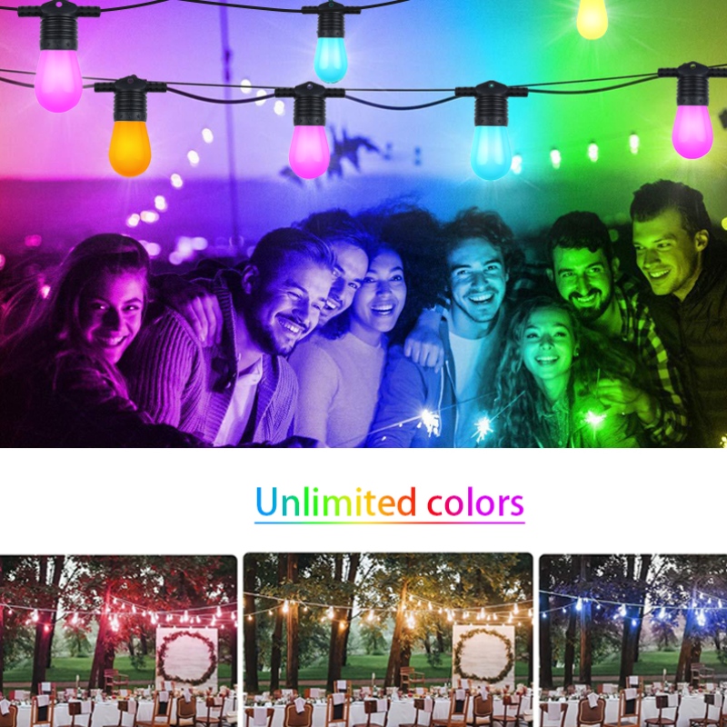 Älykkäät värisäikeet, 48ft Smart Patio Lights RGBW LED -merkkijonovalot, APP&WiFi -ohjaus, toimii Alexan kanssa, värien vaihtavat merkkijonovalot himmennettävillä 15 LED -lampulla, IP65 -vedenpitävä