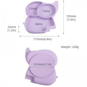 Imulevyt vauvoille silikoni elefanttilevy Komplementaarinen ruokasarja imeväisille Elephant BPA Free Baby Dinner Bowl Silikoni Custom Color Adcildble Dinner jaettu lautaselle lapsille