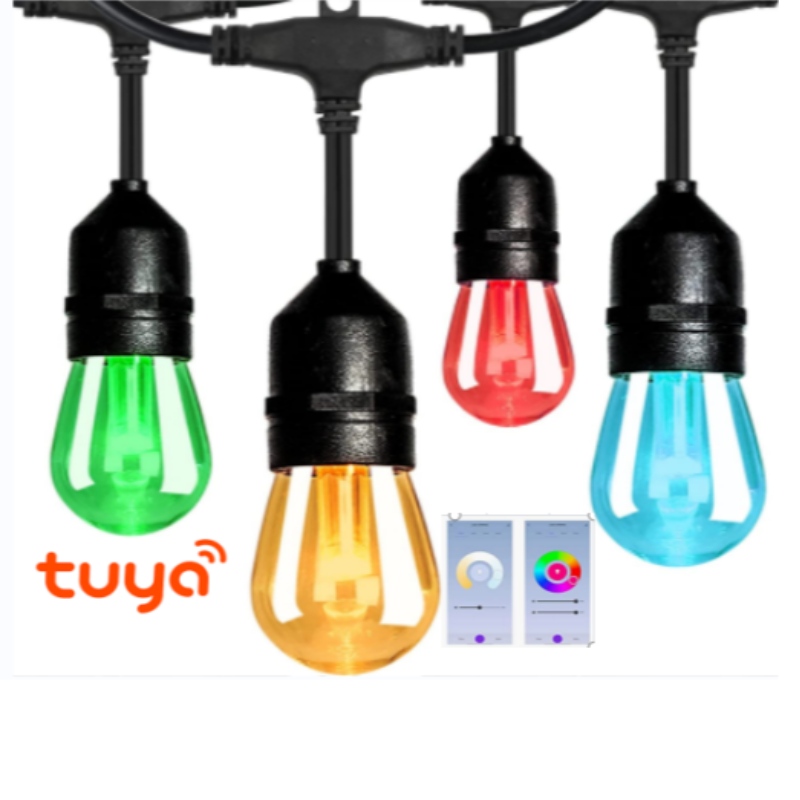 Älykkäät värisäikeet, 48ft Smart Patio Lights RGBW LED -merkkijonovalot, APP&WiFi -ohjaus, toimii Alexan kanssa, värien vaihtavat merkkijonovalot himmennettävillä 15 LED -lampulla, IP65 -vedenpitävä