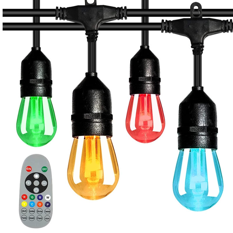48ft Värin muuttaminen ulkoilmavalot, 15 LED -lampsia särkyvä himmennettävä, IP65 -vedenpitävä, RGBW vilkkuvat merkkijonovalot RF -kaukosäätimellä, koristevalot patio puutarhaan