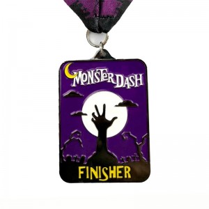 Metalli Die Casting Matte Black Metal Mitali Halloween-kääntöauton urheilumitalit