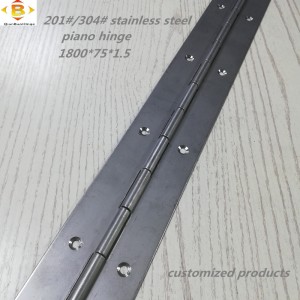 Räätälöity pitkä sarana 201#304#paksuus1,5 mm ruostumattomasta teräksestä valmistettu piano -saranan jatkuva soutukaapin piano -sarana