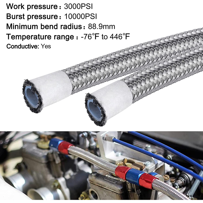 PTFE E85 Polttoaineletku ruostumattomasta teräksestä punottu