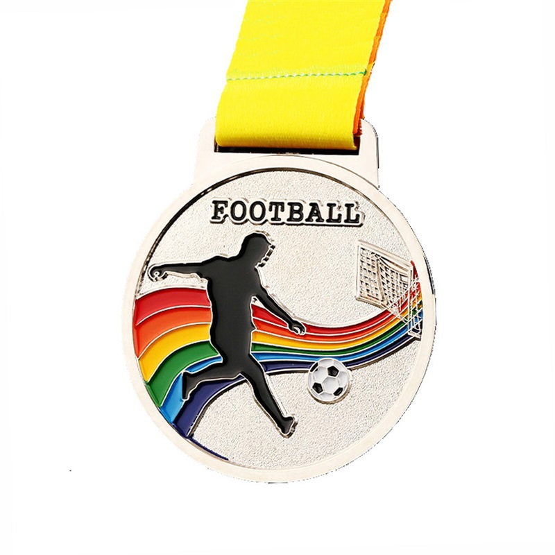 Mukautetut jalkapallon kultaiset 3D -mitalit Jalkapallokilpailu juokseva metallimaraton -urheilumitalinauhalla