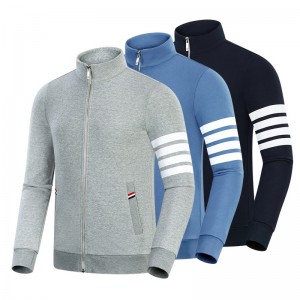 Kevään ja syksyn uusi Four Bar Cotton Fashion Casual Pienen jalustan kauluksen miesten janaisten vetoketjullinen pitkähihainenneuletakki