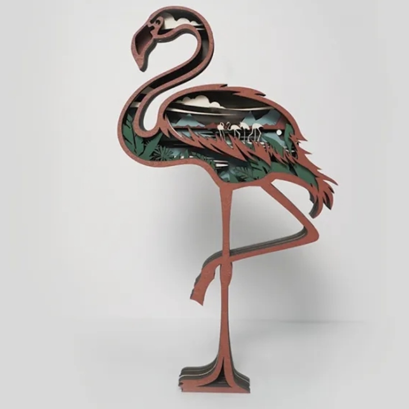 3D Flamingo Wooden Artefact -koriste