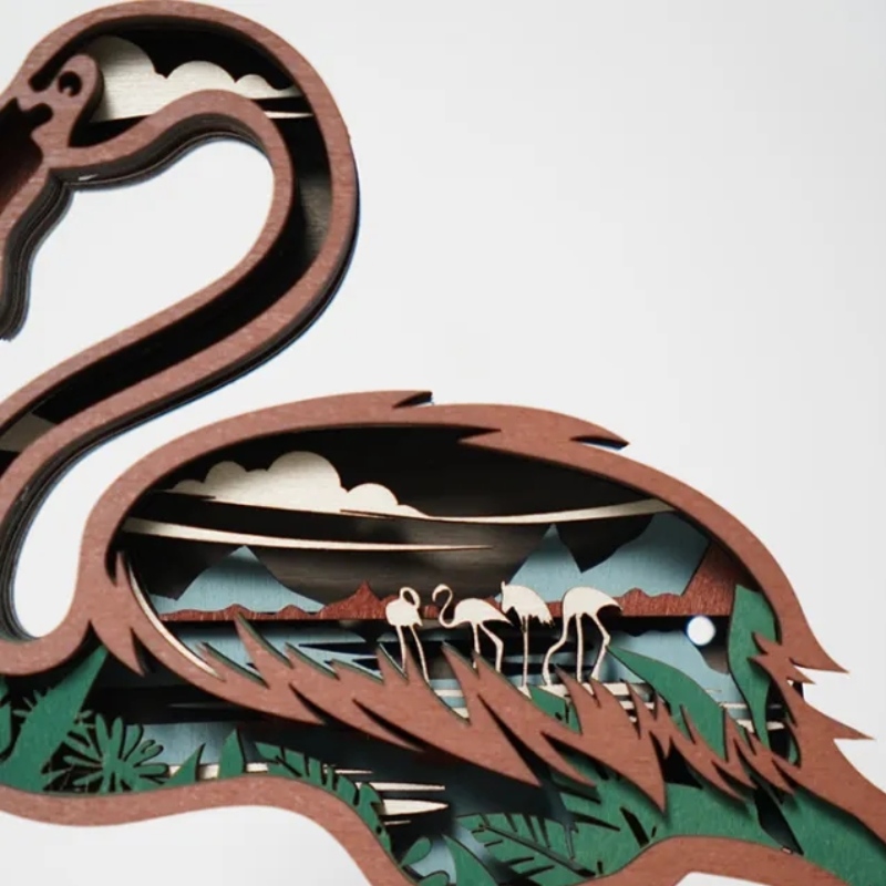 3D Flamingo Wooden Artefact -koriste