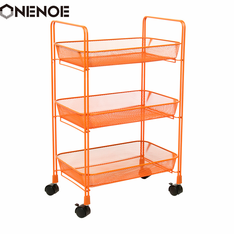 Onenoe Design Moderni Metal Mesh 3-Tier Storage Organizer Monikäyttöinen Utility Rolling Cart Keittiö Heavy Duty Vahva Atability Vaunu Säilytyskärry Koreilla