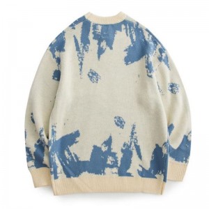 Korkealaatuinen jacquard -kuvioneulottu villarauhan kaula -miehet villapaita