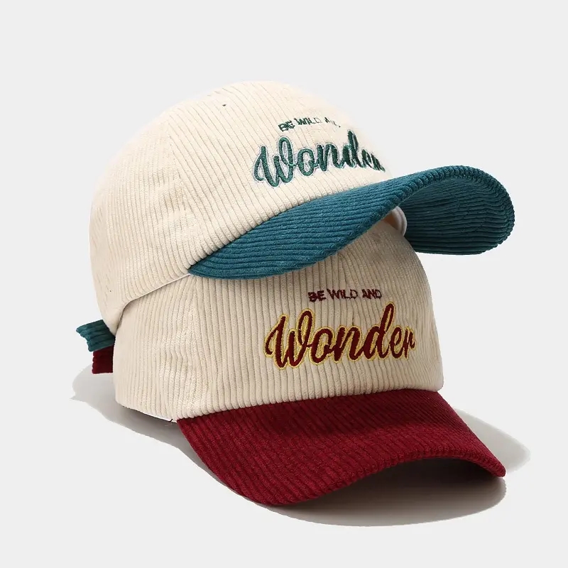 Tukkumyynti mukautettu suunnittelukirjonta -logo Corduroy Dad Hat Vintage 6 Paneel Baseball Hat Fashion Casual Baseball Hatut