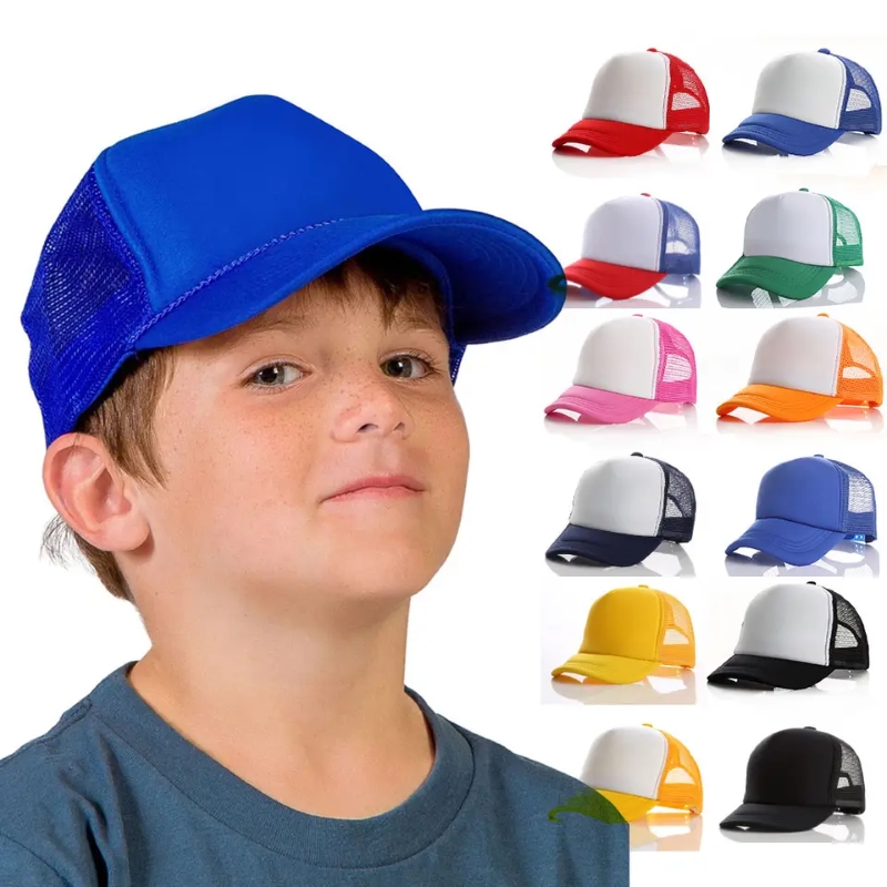 Tukkumyynti Säädettävä Snapback Classic Unisex Youth Yksikokoinen mesh Cap Carved Bill Poly Foam Front Trucker Hattu lapsille
