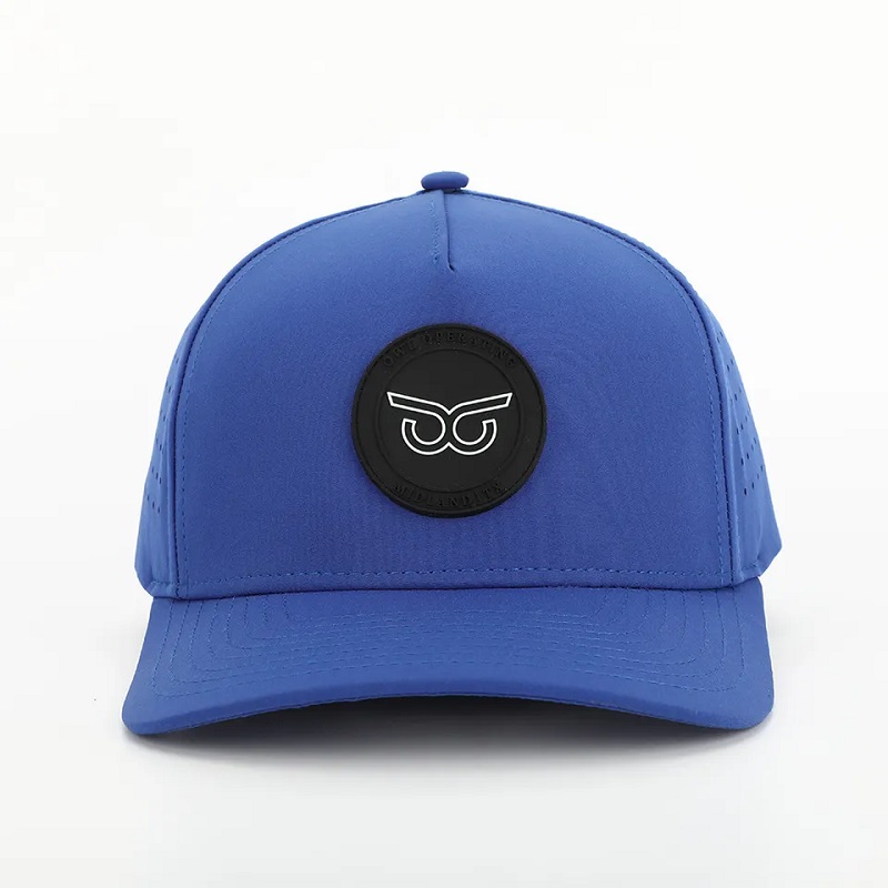 Uusi muoti räätälöity PVC Patch Logo 5 Paneeli Vedenpitävä polyesteri Sport Golf Hat, Laser Cut -rei'itetty isä Gorras, Köysi Baseball Cap