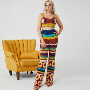 Syvä V-kaula käsintehty virkkaus seksikäsnaisten villapaita sato-neulotut vaatteet