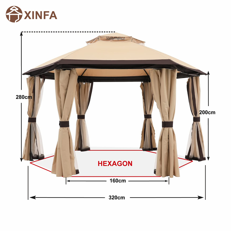 10 \\ 'x10 \\' gazebos terasseille ulkona kuusikulmainen huvimaja verkko- ja yksityisyysverhoilla