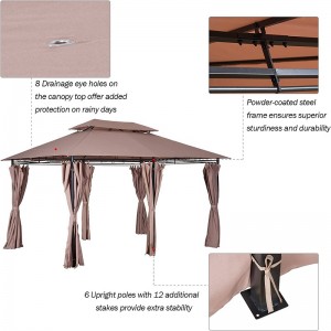 10 \\\\ \'x 13 \\\\\' ulkona pehmeä yläosa pergola huvimaja verhoilla, 2-tason teräsrunko patio, khaki