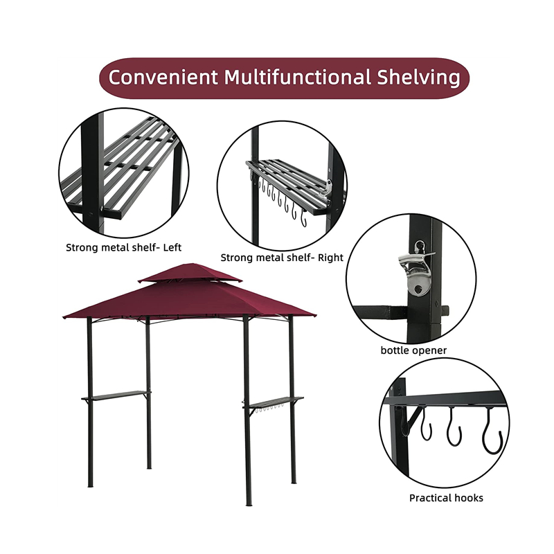 8 \\ 'x 5 \\' Canopy Top Grill Gazebo Outdoor Patio Grilli Gazeban turvakoti tukevalla teräskehyksellä, punainen