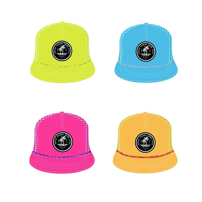 Mukautettu 5 Paneelin kumi PVC -logo Luxury Rope Snapback Cap Hip Hop Flat Brim Gorras -laserleikattu reikä rei'itetty hattu