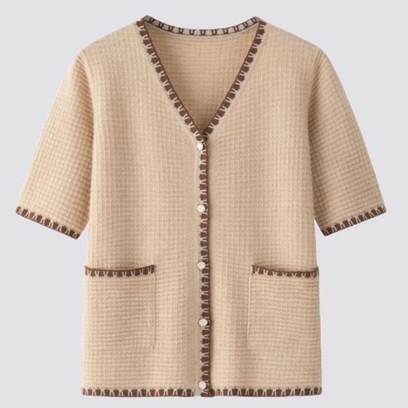 Muoti kesänneulottuneuletakki top v kaula shortsleeve pusero
