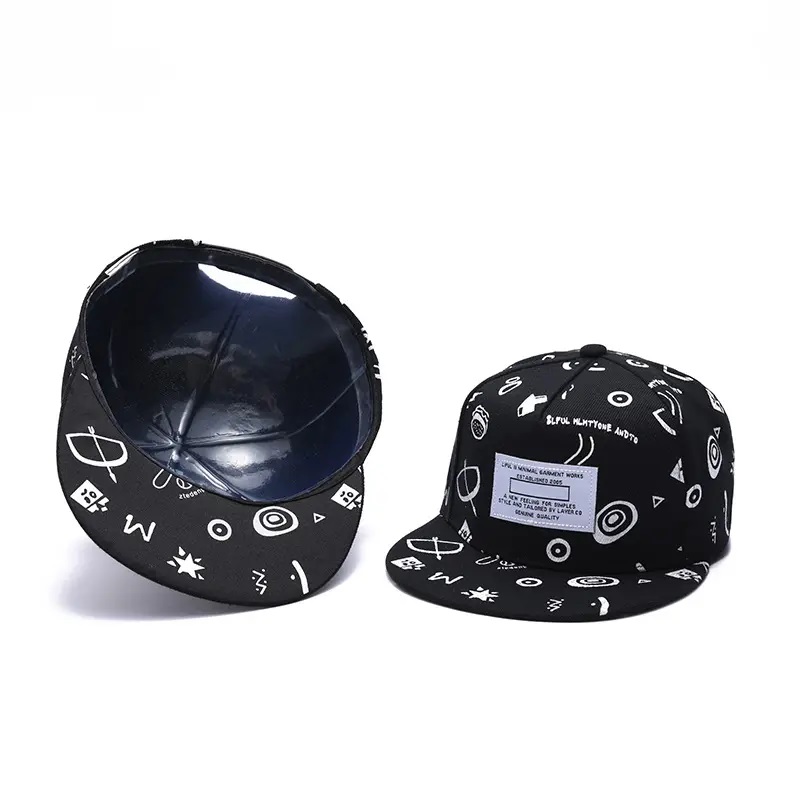 Kesä kevään tulostettu sublimaatiohatut 3D -kirjonta Snapback Cap Patch Logo Struklisoimaton tasainen reuna 6 Paneel Snapback Hat
