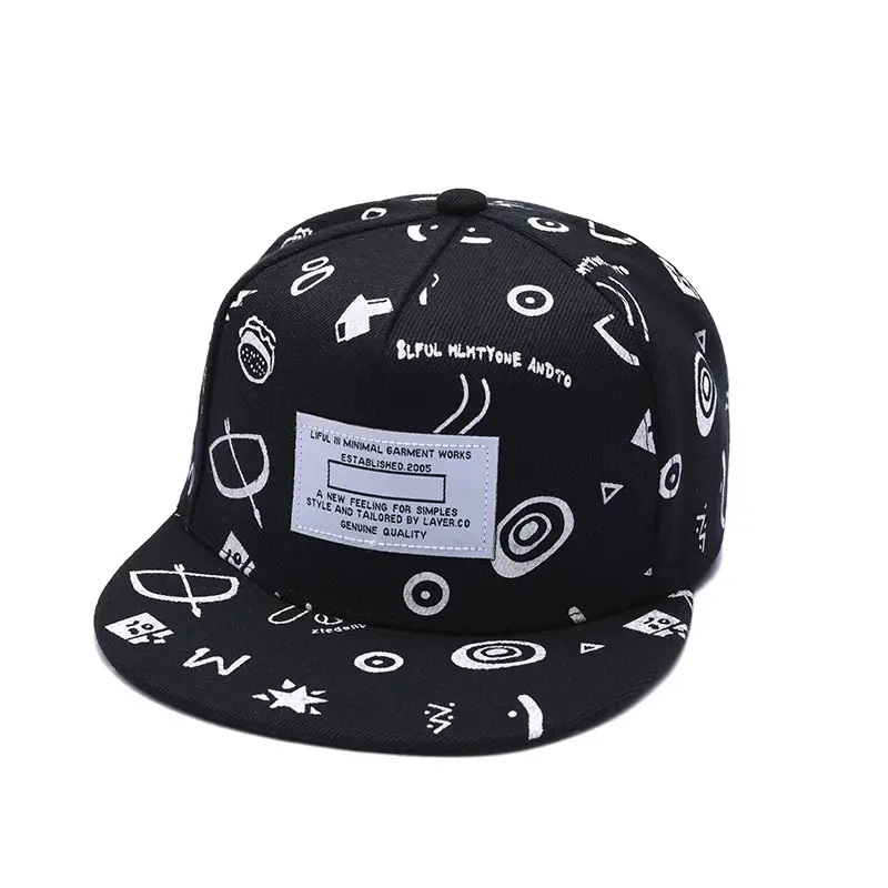 Kesä kevään tulostettu sublimaatiohatut 3D -kirjonta Snapback Cap Patch Logo Struklisoimaton tasainen reuna 6 Paneel Snapback Hat