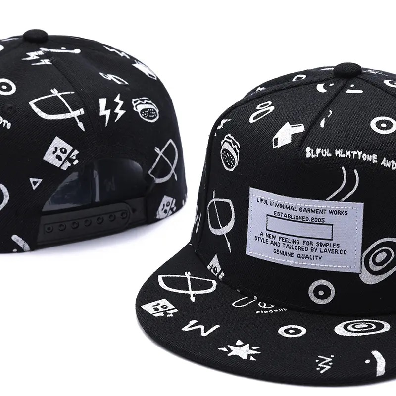 Kesä kevään tulostettu sublimaatiohatut 3D -kirjonta Snapback Cap Patch Logo Struklisoimaton tasainen reuna 6 Paneel Snapback Hat