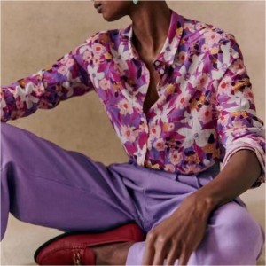 Uusi ranskalainen tyylikäs moderni painetut kuvion virtaava silkki ja puuvilla sekoitus pitkähihainen ohut paita