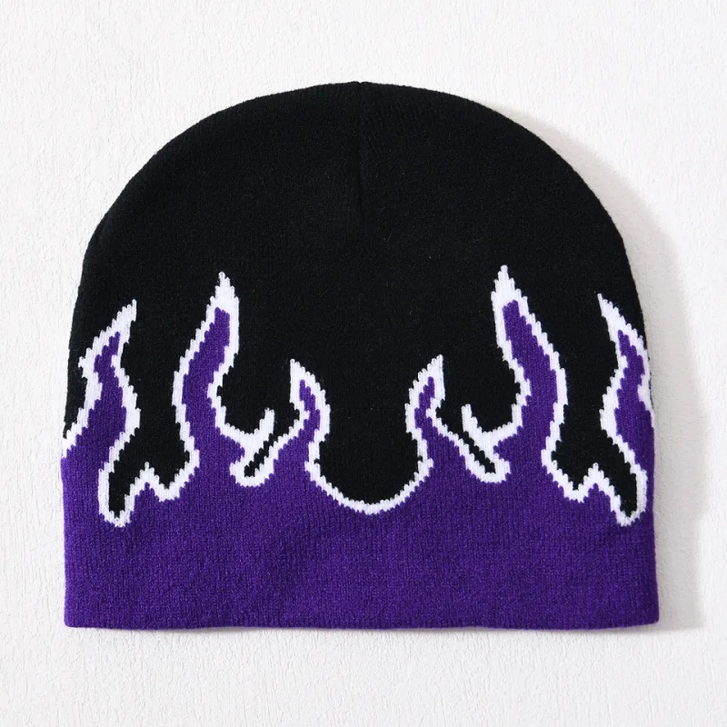Tukkumyynti kallo -hiihtoakrylinenneulottu hattu hip hop -juhlia koko painetun suunnittelun mukautettu logo unisex talvi jacquard liekki pipe