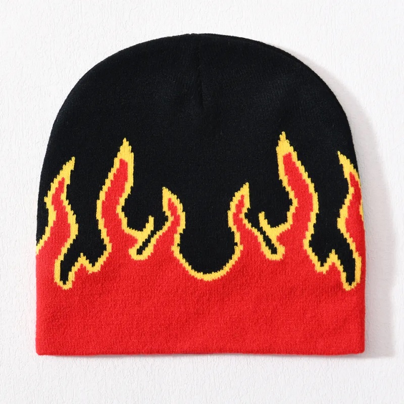 Tukkumyynti kallo -hiihtoakrylinenneulottu hattu hip hop -juhlia koko painetun suunnittelun mukautettu logo unisex talvi jacquard liekki pipe