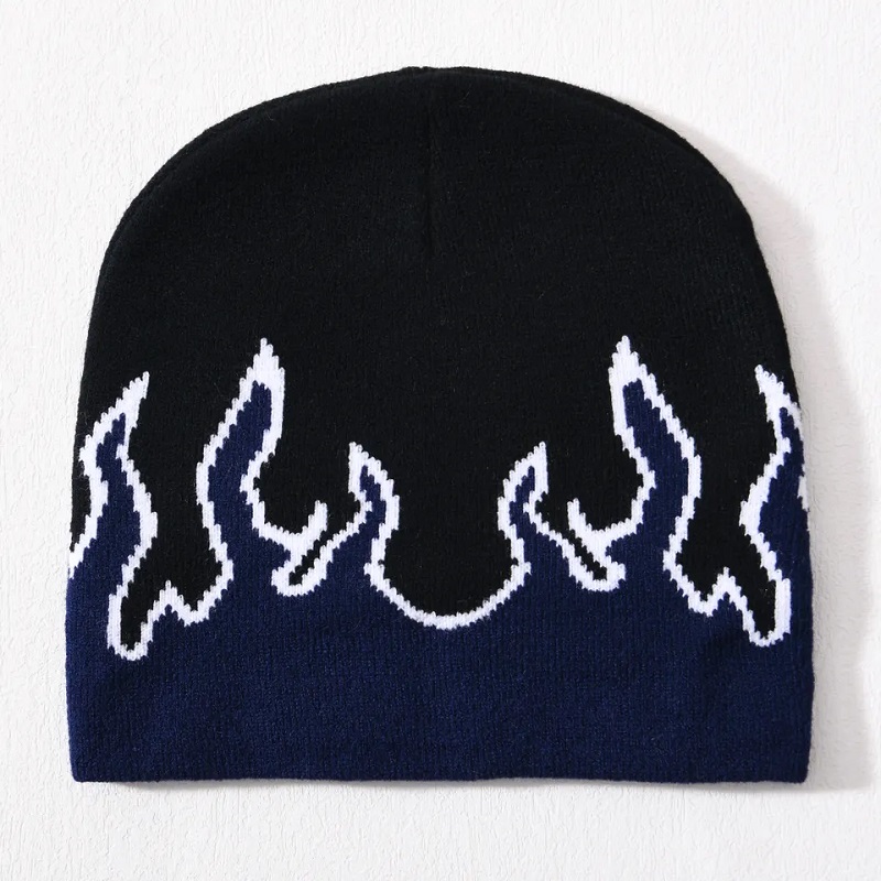 Tukkumyynti kallo -hiihtoakrylinenneulottu hattu hip hop -juhlia koko painetun suunnittelun mukautettu logo unisex talvi jacquard liekki pipe