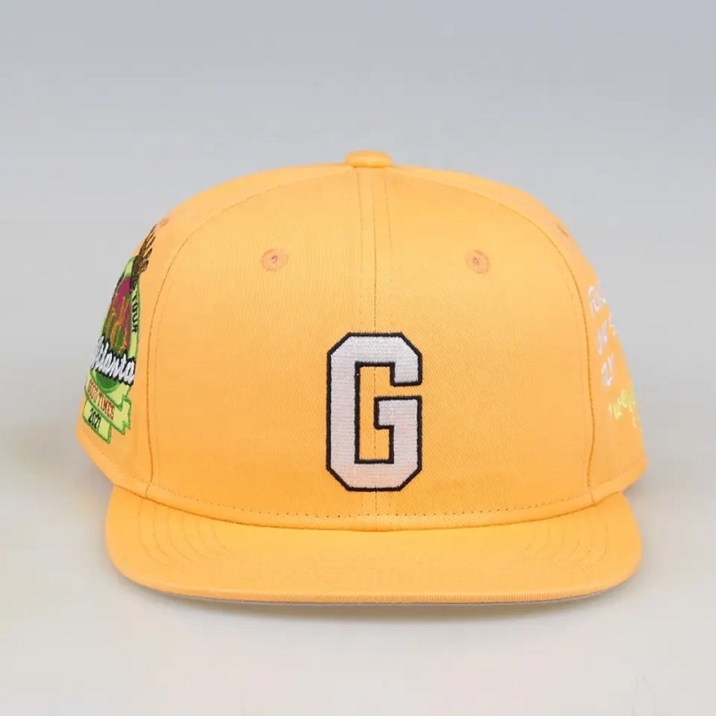 Valmistettu Kiinassa kuusi paneelin snapback baseball -lakki miehille räätälöity Gorras Snapbacks Brodedery Hat Yellow