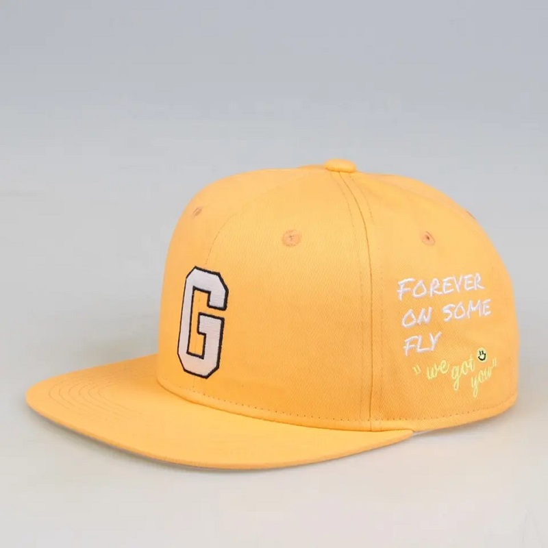 Valmistettu Kiinassa kuusi paneelin snapback baseball -lakki miehille räätälöity Gorras Snapbacks Brodedery Hat Yellow