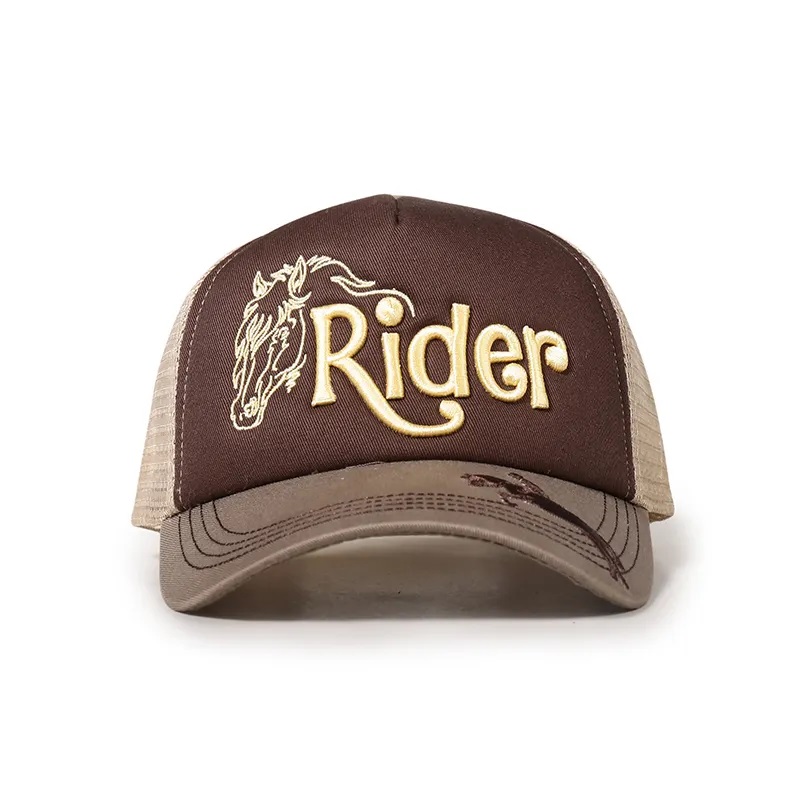 Hyvälaatuinen räätälöity 3D -brodeerattu logo 5 paneeli Gorras Foam Mesh Trucker Cap Hat miehille