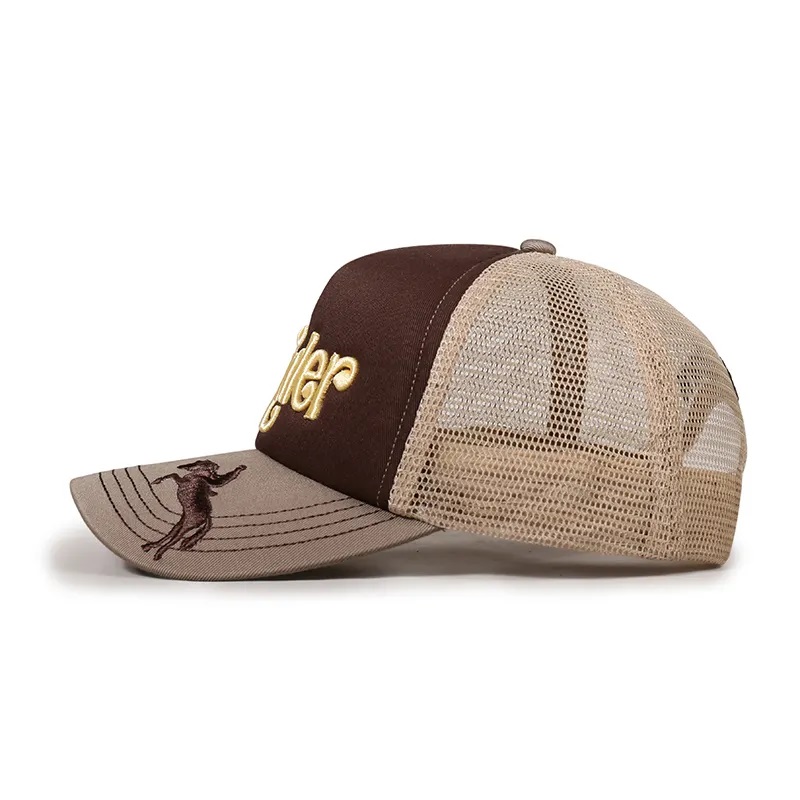 Hyvälaatuinen räätälöity 3D -brodeerattu logo 5 paneeli Gorras Foam Mesh Trucker Cap Hat miehille