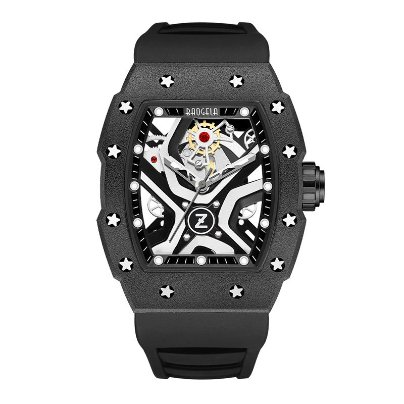 Baogela Top Brand Watches for Men Fashion Sport Vedenpitävä mekaaninen tuulen kello 50Bar Rento ruostumaton kello Japan Reloj Hombre 4143
