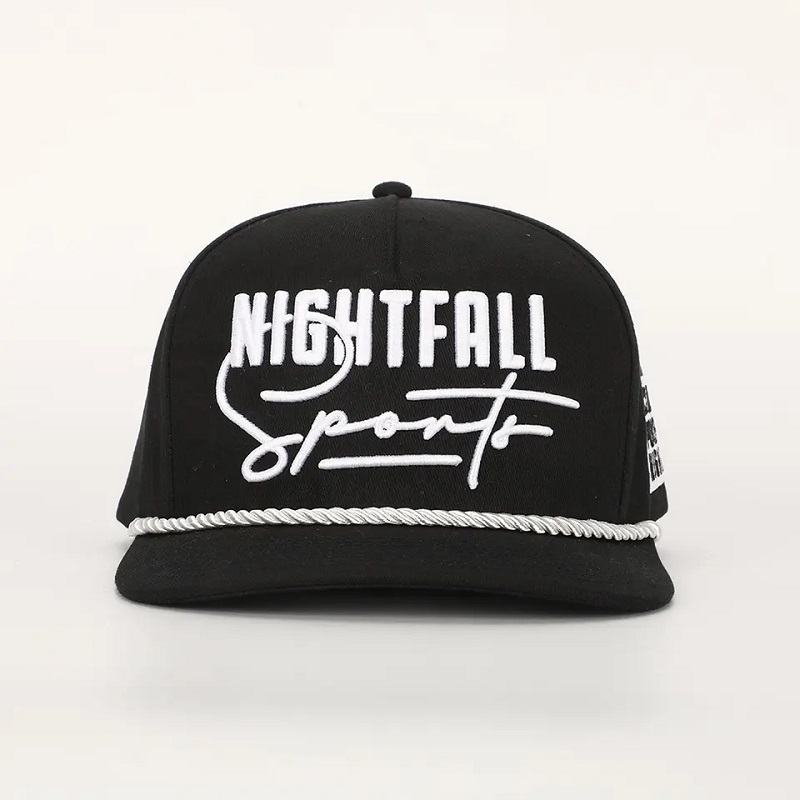 Tukkumyynti mukautettu kirjonta 5 paneeli musta puuvilla suorituskyky Sport dad hattu miestennaiset Golf Gorras köysi Baseball Cap