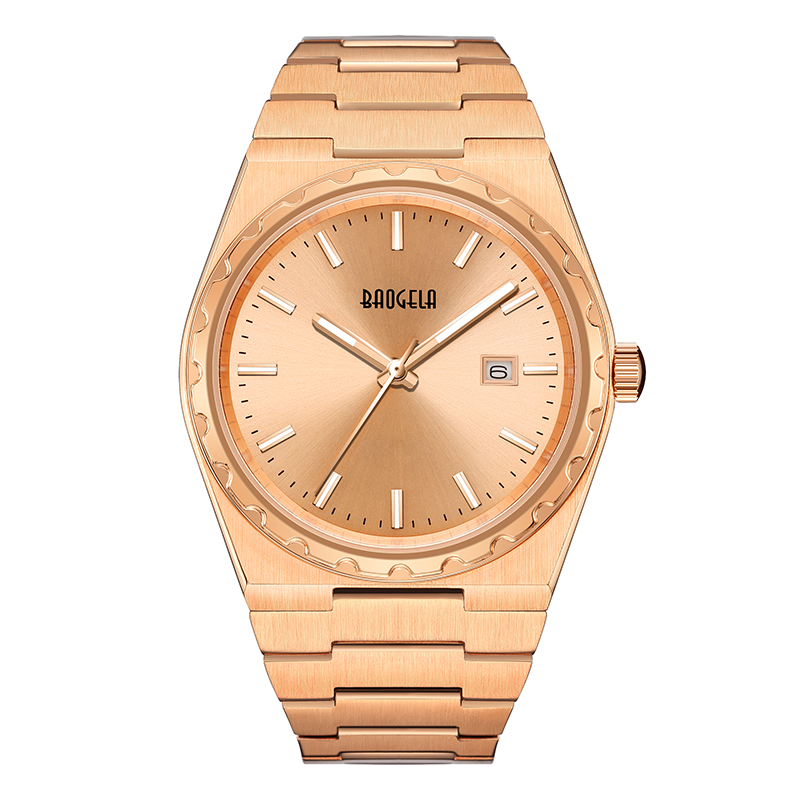 Baogela -tuotemerkki Luxury Rose Watches Ruostumattomasta teräksestä valmistettu miesten rannekello klassinen yritys 50m Vedenpitävä liike relogio masculino 22801