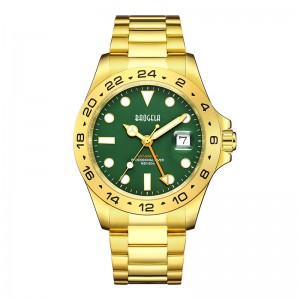 Baogela New Men Luxury Watch 304 Ruostumattomasta teräksestä valmistettu valaistus 50 m sukellusparit urheilukello rannekello Gold Green 22806