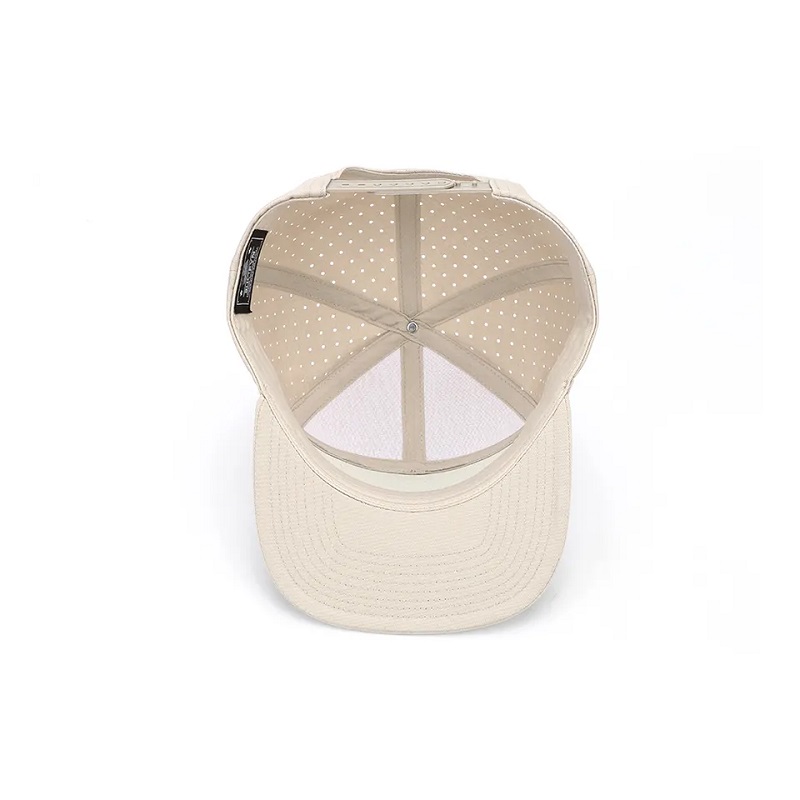 Tukkumyynti mukautettu korkealaatuinen 7 paneelin litteä reunapaikat Patch -logo Luxury Snapback -korkit, Laser Cut -reiän rei'itetty miesten hattu