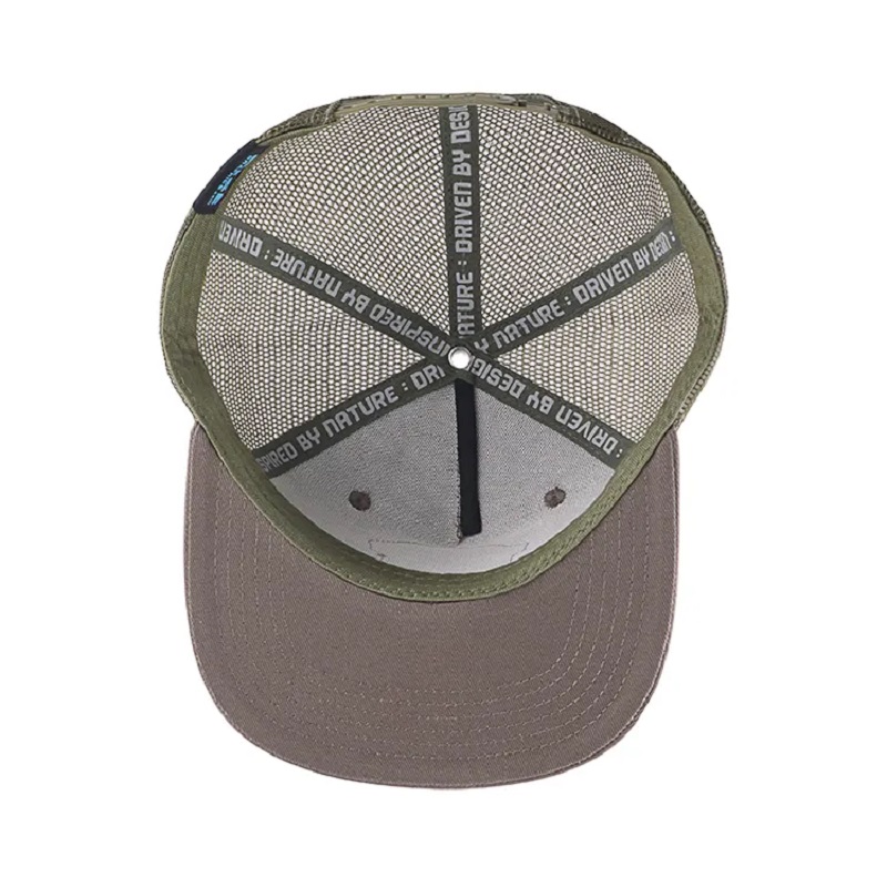 Muoti suosittu litteä reuna mesh hattu harmaa kirjontakorjaus 5 paneelit muoviset Snapback Trucker Cap and Hat