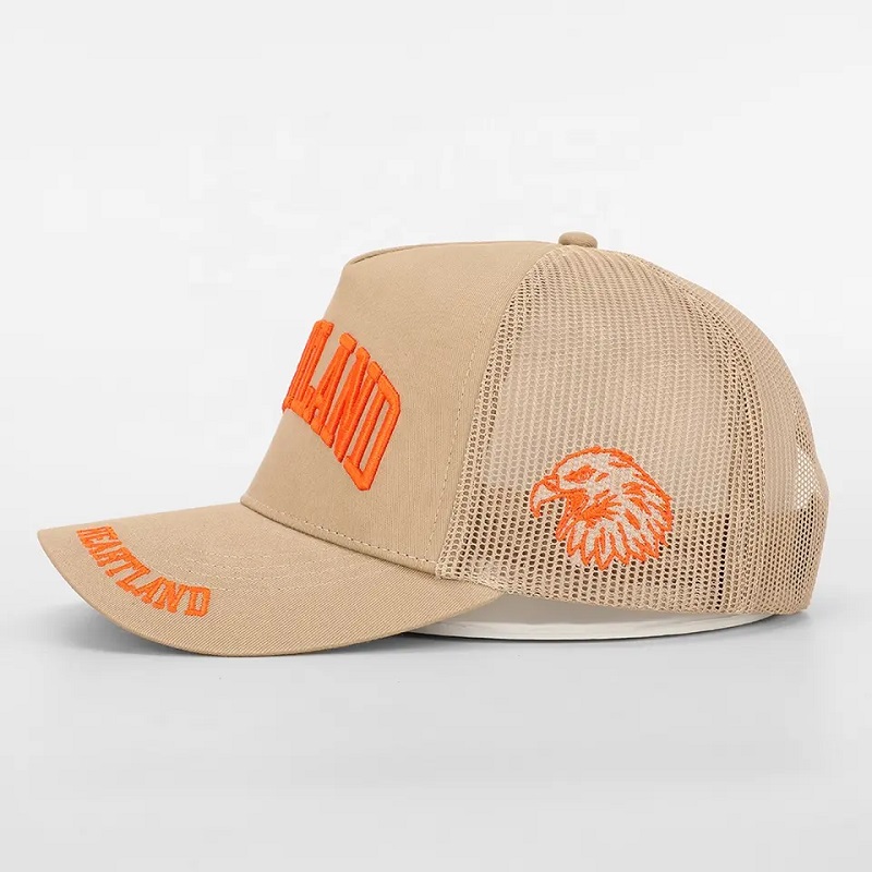 Mukautettu korkealaatuinen 5 paneelin puuvillakirjonta -logo mesh snap baseball -lakki, klassinen tavallinen kuorma -auto Gorras, miesten urheilun kuorma -auto hattu