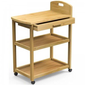 Avoin hylly myymälöiden valmistusvaunujen bambu säilytyshyllyauto