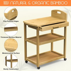 Avoin hylly myymälöiden valmistusvaunujen bambu säilytyshyllyauto