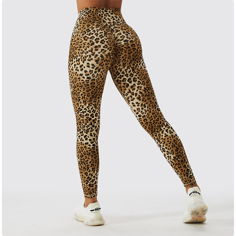 SC10112 Saumaton leopardi tulostettu korkea vyötärö Fitness Legging Femme Ribbed Scrunch Bum Leggings -joogahousut