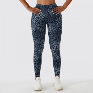 SC10112 Saumaton leopardi tulostettu korkea vyötärö Fitness Legging Femme Ribbed Scrunch Bum Leggings -joogahousut